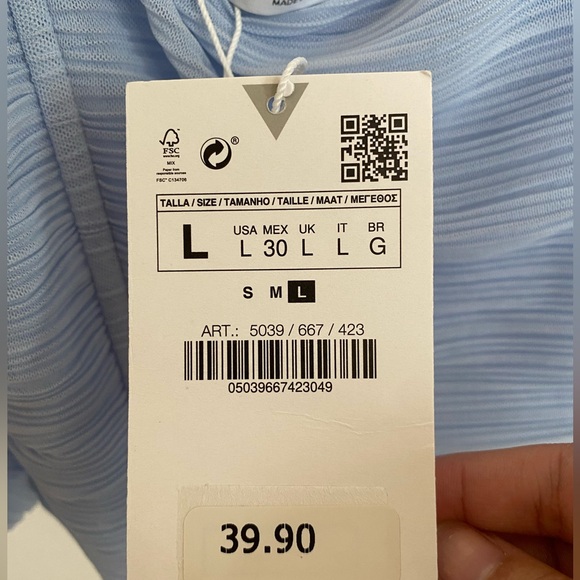 Zara Organza Top Puff Sleeve - Pastel Blue - Picture 7 of 9